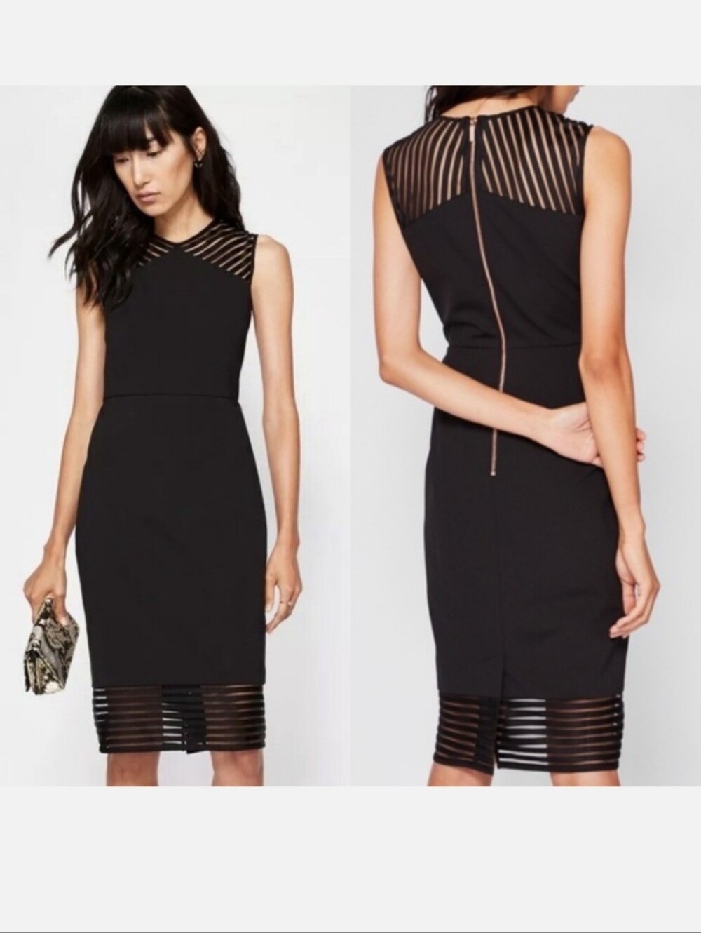 Ted Baker London Lucette Black Mesh Detail Bodycon Dress Ted Sz 1 / US Sz 4